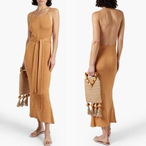 Savannah Morrow The Label Dress Ara Knit Tie Belt Tan Midi Dress Size XL